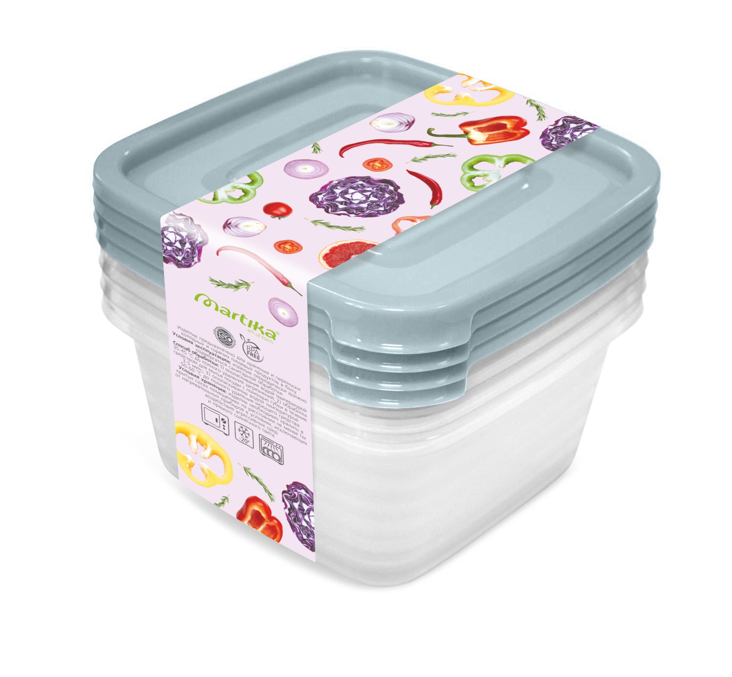 Контейнер для продуктов (СВЧ) «Унико» квадратный 0,45л. набор 4шт.