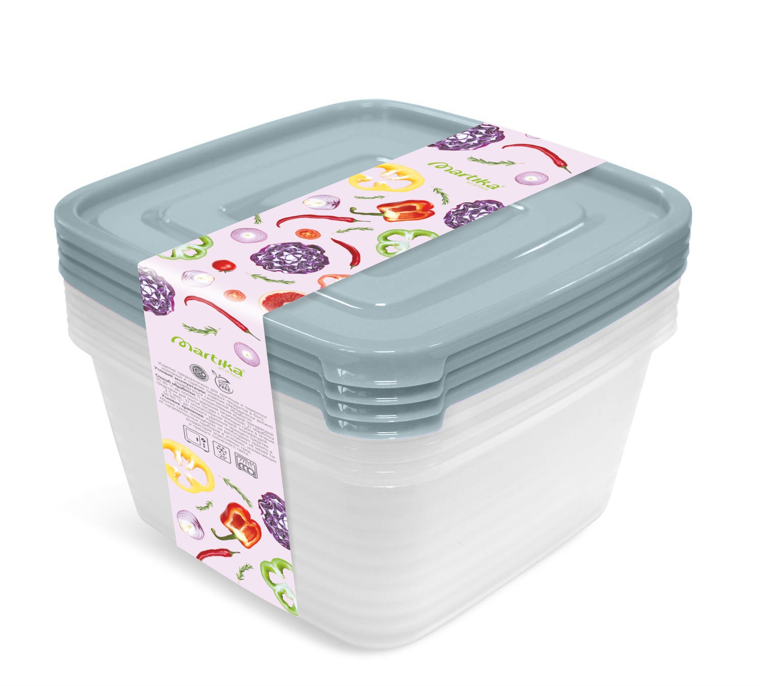 Контейнер для продуктов (СВЧ) «Унико» квадратный 1,4л. набор 4шт.