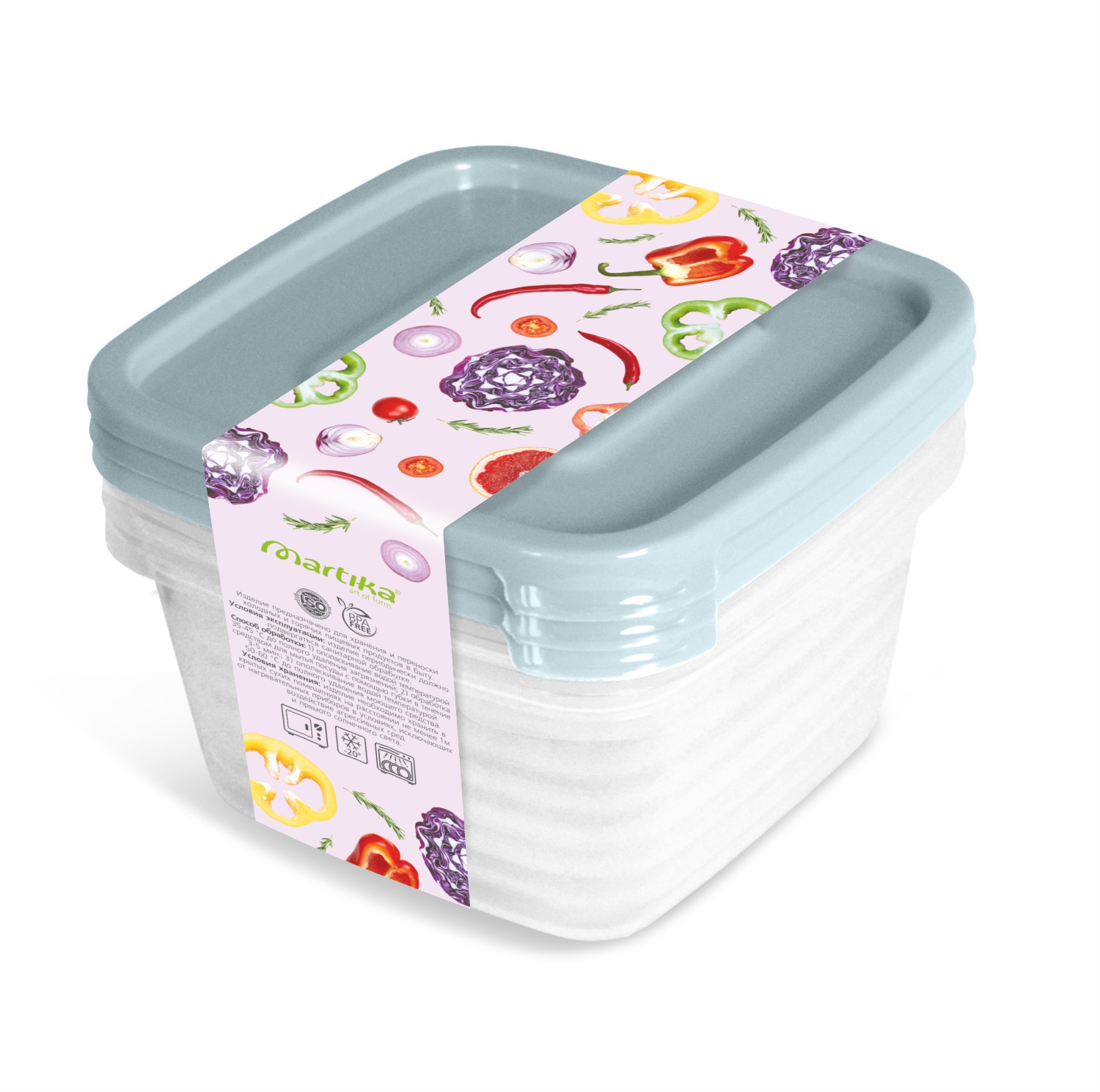Контейнер для продуктов (СВЧ) «Унико» квадратный 0,45л. набор 3шт.